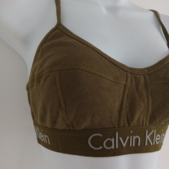 Calvin Klein Olive Green Cotton Logo Bralette Bra L - Picture 5 of 7